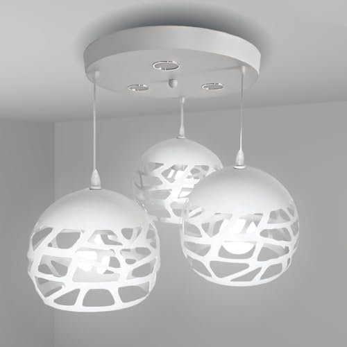 MAKA Lampadario a Sospensione Soffitto, 3 Lampade E27 Sospese, Lampadario Moderno Regolabile, Lampadario Camera da Letto Moderno, Cucina, Soggiorno, Plafoniera LED Integrati