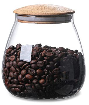INCETUE 400ML / 13 FL Oz Glass Storage Jar with Wood Lid, Clear Mushroom Bottle Canister Pantry Jar with Air Tight Bamboo Lid for Food, Coffee, Sugar, Herb, Cookie, Tea