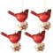 Clayre & Eef Weihnachtskugel 4er Set Vogel 11x6x12 cm Rot Weiß Glas Weihnachtsbaumschmuck