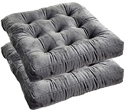 ZIBENE Sitzkissen Stuhl 2er Set, Stuhlkissen 40x40 Samt, 2 StüCk Dicke SitzerhöHung Sitz Auflage 8cm, Doppelseiten Sitzpolster Stuhl Quadratisch Waschbar, Abriebfest et Langlebig Samt Stoff Grau
