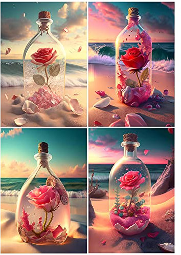 4er Set Ai Diamond Painting Valentinstag 30x40 cm Landschaft Strand und Meer 3D Crystal Strass Stickerei Kreuzstich Sticken Set Erwachsene
