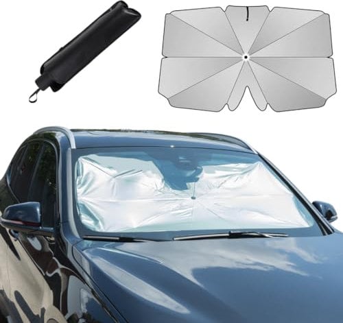 STARLYF Pare-Soleil Voiture pour Pare-Brise Car Parasol - VENTEO - Contre Les Rayons UV - Pare-Brise Avant Universel 140 x 80 cm - Parapluie Pare-Soleil Pliable pour Auto - Matériau réfléchissant
