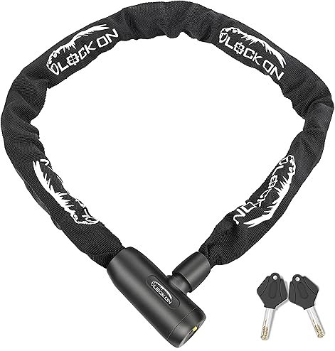Sunya SUNYA Antivol de chaîne de vélo, 100cm Cadenas Velo Antivol robuste avec chaîne de verrouillage à 2 clés pour vélo, moto, vélo, porte, clôture (Noire)