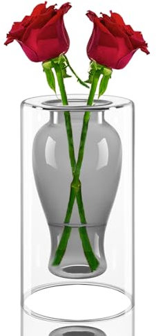 ZENS Vase Glas für tischdeko, Moderne Geometrische Glasvasen Grau Blumenvasen klarglas Vasen für Wohnzimmer Heimdekoration Hochzeit deko