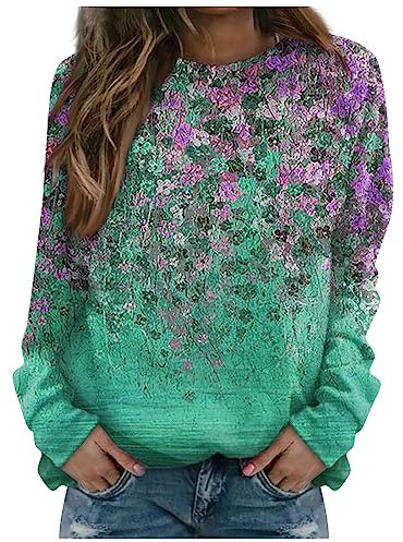 Sweatshirt Damen Damen V Ausschnitt T Shirt Knopf-V Pullover Rollkragenpullover Damen Langarmshirts Für Damen Oversized Tshirt Damen Pullover Damen Lang Pullover Langarmshirt(6-Green,4XL)