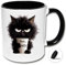 Lustige Katzen - Tasse mit Deckel Ähm ... NÖ! Kaffeetasse mit Katzenmotiv Mürrische Katze (A: Schwarz-Weiße Tasse inkl. schwarzem Tassendeckel)