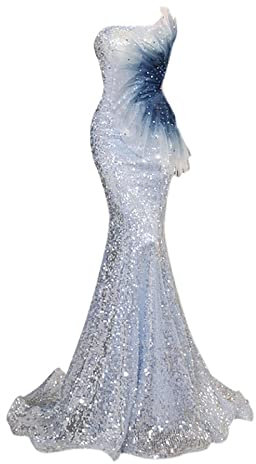 T-Shirt Robes pour Femmes Sexy Robes de Bal à Sequins à Une épaule pour Femmes Robe de soirée Longue Petites Robes Femmes (Blue, XS)