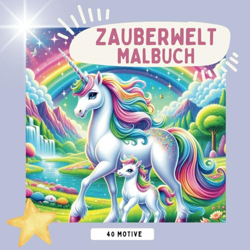 Zauberwelt Malbuch - Ein magisches Einhorn und Feen Malbuch: zum Ausmalen ab 4 Jahren, über 40 schöne Motive, ideales Geschenk für Mädchen