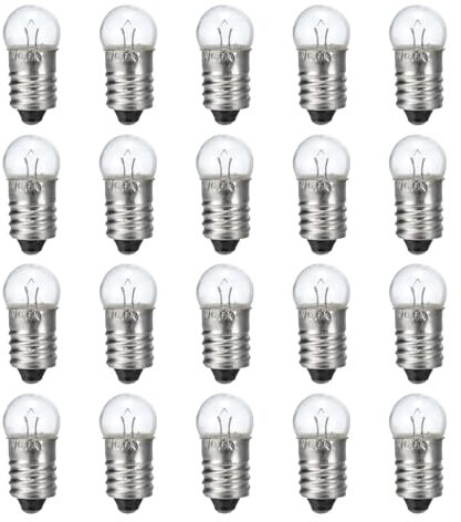 sourcing map 6V/0.5A E10 Mini Light Bulbs, 20Pcs Miniature Screw Bulbs Flashlight Bulbs for Scientific Experiment Lighting DIY Accessories, Warm Yellow Light
