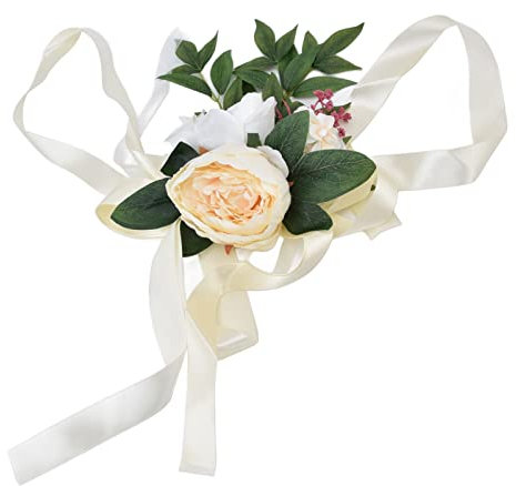 Senrusa Wedding Chair Back Flowers Artificial Prevent Fading Wedding Chair Decorations for Wedding and Photography Prop (White)