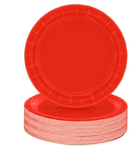 PARTY GO 100 platos de papel de 9 pulgadas para cena y postre, platos desechables para fiestas, graduaciones, vacaciones, bodas, fiestas de cumpleaños, baby shower, decoraciones, color rojo