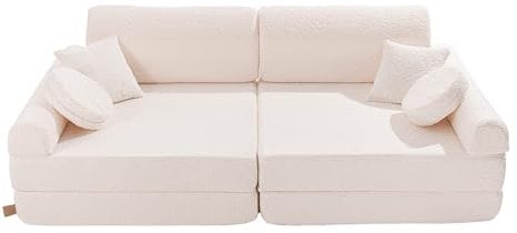 MEOWBABY Kindersofa – Spielsofa für Kinder – Weiche Klappsofa mit Schlaffunktion – Kuschelecke für Kinderzimmer, Boucle, Weiß