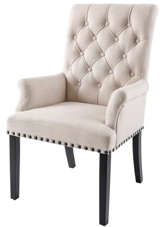 Riess Ambiente Design Stuhl Castle - beige schwarz - Strukturstoff Armlehnen mit Holzfüße