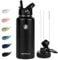 OcTecho Metal Water Bottle with Straw, 950ml Stainless Steel Water Bottle 2 Leakproof Lids, BPA Free Double Walled Vacuum Insulated Water Bottles Thermal for 12h Hot & 24h Cold,for Man,Woman-Black