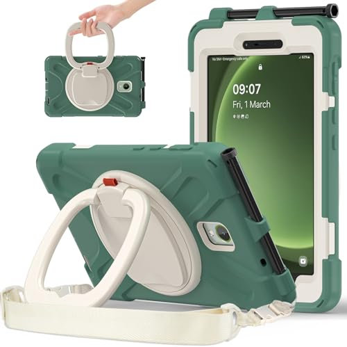 Compatibile con Samsung Galaxy Tab Active 3 8 2020 T570/T575/T575N/T577, supporto multifunzione girevole a 360 gradi + tracolla robusta custodia protettiva (verde)