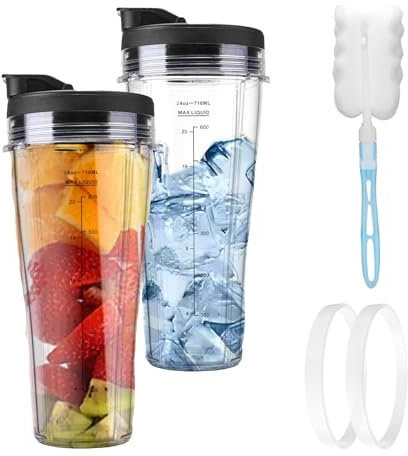 2PCS 24oz Replacement Blender Cups for Ninja,Blender Replacement Parts with Lids Cleaning Brush Sealing Ring for BN750UK BN800UK BN495UK CB350UK,Easy to Make Juice and Portable Drinking Outside
