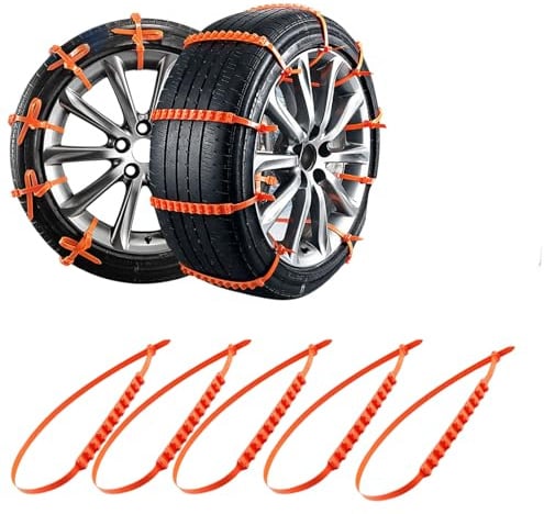 Reusable Snow Chains, Pack of 5, Non-Slip Tyre Chains, Universal, Emergency Traction Aid for Snow and Ice, Wheel Chains with Multilayer Teeth, Ice Breaking, Suitable Tyres 145 mm - 295 mm