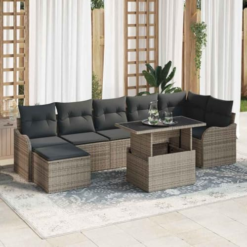 XinZaphrisal Gartensofa-Set mit Kissen 8 pcs Grau Poly Rattan Eckbank Set Sitzgruppe Eckbank Set für Terrasse und Garten