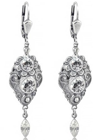 NOBEL SCHMUCK Jugendstil Ohrringe Markenkristalle Silber Ohrhänger Damen