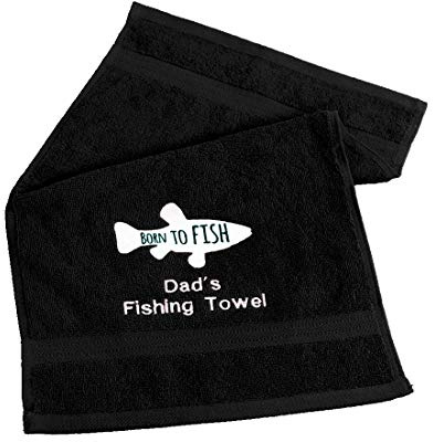 aztex Embroidered Born to Fish Fishing Towel, Gift for the fishing enthusiast, Outdoor Sports, 30cm x 50cm - Black