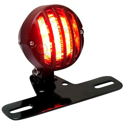Alchemy Parts Motorbike Rear Stop Tail Brake Light with Removable Bracket Number Plate Holder Round Lamp with Grill Vintage Retro Look