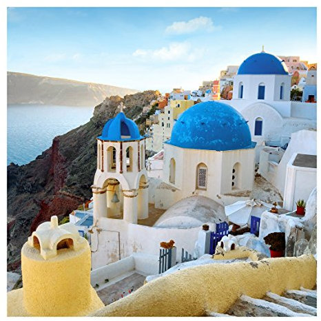 Bilderwelten Santorini Fototapete 3D inkl. Kleister 192x192cm - Vliestapete Made in Germany - Fototapete Städte Wohnzimmer - Fototapete Skyline Stadt - Tapete Skyline Schlafzimmer Flur T_2551
