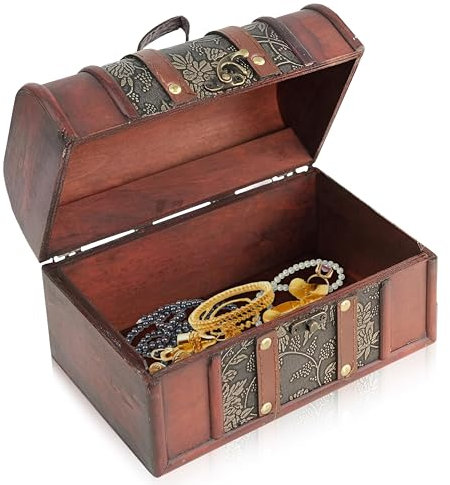 Brynnberg Schatztruhe 22x14x14cm Koffertruhe Holztruhe Schatzkiste Vintage-Look Piraten Schatzsuche Holz massiv braun Kolonialstil Schatulle Bauernkasse Holz Piratentruhe Geldtruhe