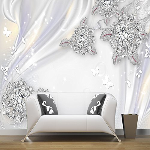 VLIES FOTOTAPETEN WANDTAPETEN DIAMANT PERLE BLUMEN ROMANTISCHE KN-1204 (XXL 400cm x 280cm 8-Bahne)