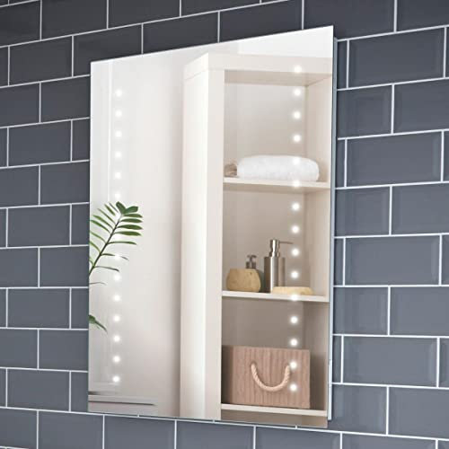 Pebble Grey™ Aurora Illuminated LED Bathroom Mirror with built-in Shaver Socket and Bluetooth Speakers | Heated Demister Mirror Pad | Motion Sensor Switch | 600 x 800 | IP44 Rated