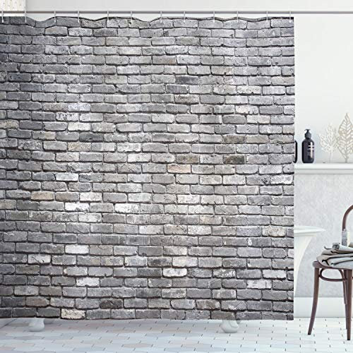 ABAKUHAUS Gris Rideau de Douche, Vieilli Mur de Briques Rugueuses, Ensemble de décoration de Salle de Bain en Tissu avec Crochets, 175 x 200 cm, Gris