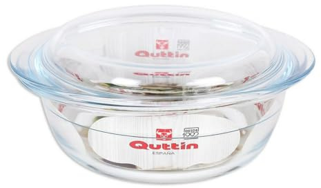 Quttin 63092 Cacerola Vidrio Redonda con Tapa, Multicolor, 1.1 l