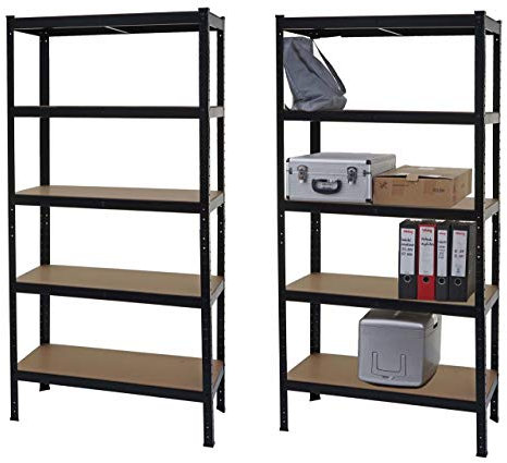 Mendler 2er-Set Schwerlastregal HWC-E33, Kellerregal Steckregal Lagerregal, 875kg Stahl 5 Böden - schwarz 180x90x40cm