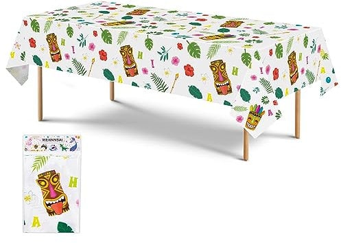 WERNNSAI Hawaiisch Luau Tischdecke - 274 x 137 cm Einweg Tischtuch aus Kunststoff, Aloha Party Zubehör für Kinder Sommer Geburtstag Partydekorationen