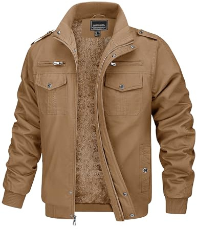 MAGCOMSEN Fleecejacke Herren Jacket Übergangsjacke Thermo Winterjacke Parka Outdoor Cargo Jacke Winter Khaki L