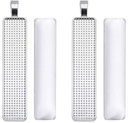 Julie Wang 10 Sets Silberfarbene Metall-Fassungen mit 50 x 10 mm Rechteckigen, Klaren Glas-Cabochons, Lünette für Schlüsselanhänger, Halsketten, Anhänger, DIY-Schmuckhandwerk