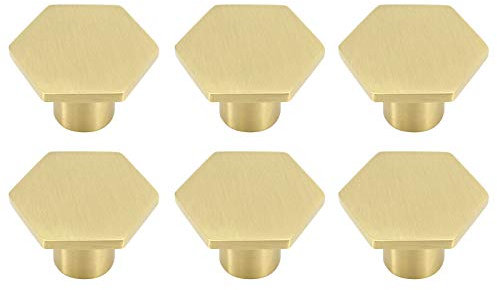 Perillas Hexagonales de Latón Macizo para Armario y Cajones - Tirador de Cobre Puro Con Tornillos para Puertas (30 mm * 21 mm) (6 Piezas)