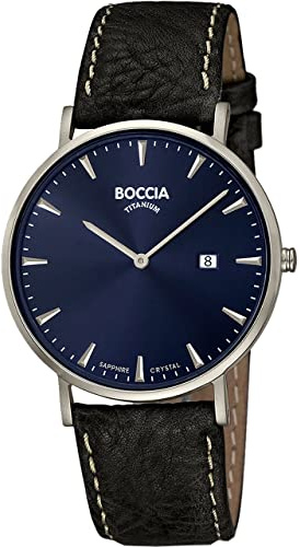 Boccia Herren Armbanduhr Leder Schwarz 39mm