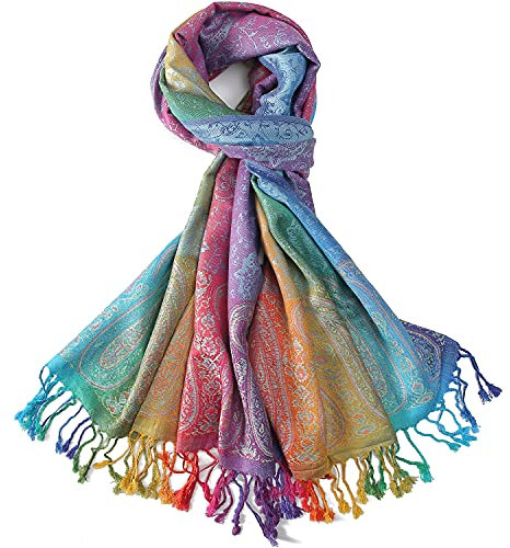 Bunter Schal mit Quasten, Paisleymuster, Jacquard, Pashmina, Seide, für Damen, 5, Groß