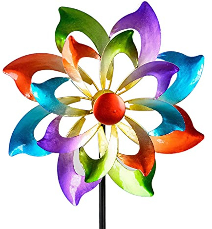 Buntes Windrad Blume für den Garten aus Metall Windspiel Windmühle 122 cm