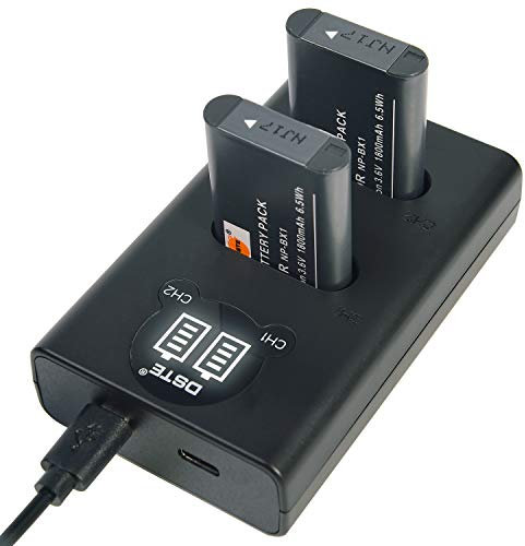 DSTE Lot de 2 Batteries de Rechange NP-BX1 + Chargeur USB Double Compatible pour Appareil Photo NP-BX1/M8 et Sony ZV1 ZV-1 ZV-1F DSC-RX10 II DSC-RX1B DSC-RX1R DSC-RX1R/B DSC-RX100 II
