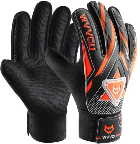 WVVOU Torwarthandschuhe Kinder und Jugendliche, Fußball Torwarthandschuhe, Fußballhandschuhe, Doppeltem Schutz, Tragbarkeit, Super Halt (Orange, 6)