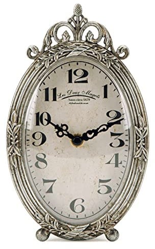 NIKKY HOME Vintage-Tischuhr, leise, Nicht tickend, batteriebetrieben, Schreibtischregal, Kaminsims, kleine Metall-Uhr für Wohnzimmer-Dekoration, Retro-Silber