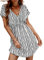 CUPSHE Women's Plunge V Neck Elastic Waisted Cover Up Set Split Short Sleeve Pull Over Mid Length Skirt Black & White XL