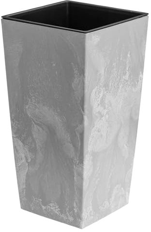 Pot de Fleurs 4 l avec Insert 2 l Aspect béton H 260 mm Pot de Fleurs carré en Plastique béton Structure béton Gris pour intérieur/extérieur Jardin, Patio, Salon, terrasse, vin