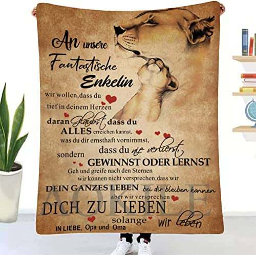 AOKILE Kuscheldecke Personalisierte Decke Geschenke,An Unsere Enkelin Decke Kuschelst Von Oma und Opa,Weiche Decke Nachricht Briefdecke Positiv Ermutigen Liebe,Geeignet für Couch, Sofa, Bett