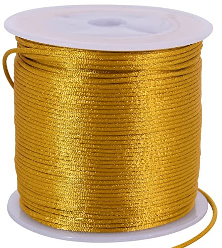 TONIFUL Filo di Nylon Dorato 1,5 mm x 45 m per Bracciali, Creazione di Gioielli, Rattail, Macramè, Bordatura Cerata, Collana, Perline, Kumihimo, Nodo Cinese
