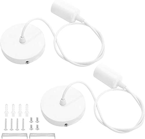 ZHIQIN 2 Pack Ceiling Pendant Light Fitting White E27 Metal Ceiling Rose Pendant Lamp Holder Light Fitting Set with 100cm Cable for Kitchen Dining Room Ceiling Lights