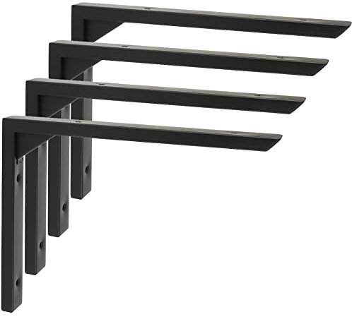 Mooche 4PCS Heavy Duty Shelf Brackets 8 inch, Black Wall Brackets for Shelves, Stainless Steel Triangle Shelf Support with Screws for Living Room Bedroom Garage