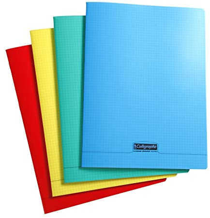 Calligraphe 18400C Un Cahier Agrafé (une Marque de Clairefontaine) - 24x32 cm - 192 Pages Petits Carreaux - Papier Blanc 90 g - Couverture Polypro Transparent - Couleur Aléatoire