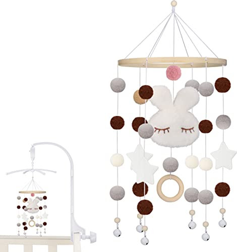 Mobile Baby Windspiele mit Filzbällen 3D Wolken, Mobile Baby Holz Mobile Bettglocke Babybett Hängende Mobile Bettglocke Anhänger zum Aufhängen für Babybett Jungen und Mädchen